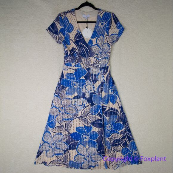 New! Lost + Wander Levka Floral Wrap Midi Dress blue, size‎ S - Picture 4 of 16
